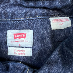 Levi's Denim Shirt Mens Large Blue Dark Wash Casual Western Jean Pearl Snap