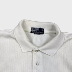 Vintage 90s Polo Ralph Lauren Long Sleeve Mens Large White Waffle Knit Sweatshirt