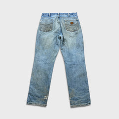 Carhartt B18 STW Jeans Mens 35x32 Traditional Fit Taper Faded Distress Workwear Pants