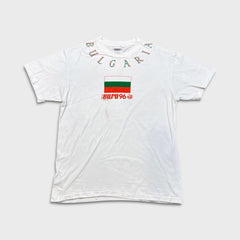 Vintage 1996 UEFA Euro Bulgaria T Shirt Mens Medium White Collar Print Soccer Tee