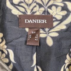 Vintage Y2K Danier Leather Jacket Womens Small Gray Silk Floral Damask Lined Bomber