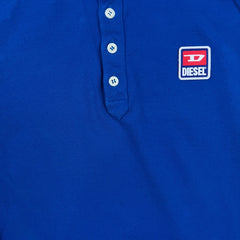 Diesel T Kal Patch Polo Shirt Mens Medium Blue Short Sleeve Box Logo Pique Slim