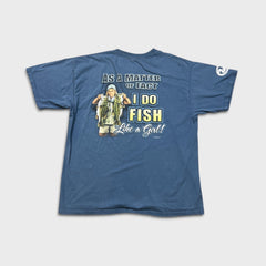 Vintage 2004 Buck Wear Outdoors T Shirt Mens XL Blue I Do Fish Graphic Tee