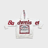 Vintage 90s Budweiser Hoodie Mens Medium White King of Beer Hooded Sweater