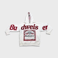 Vintage 90s Budweiser Hoodie Mens Medium White King of Beer Hooded Sweater