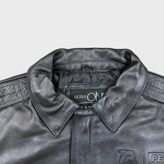 Vintage Y2K Ultra One Platinum TA Petro Leather Jacket Mens Medium Black A2 Flight Bomber