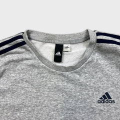 Adidas Sweatshirt Mens Large Gray Essentials Stripe Spell Out Pullover Crewneck