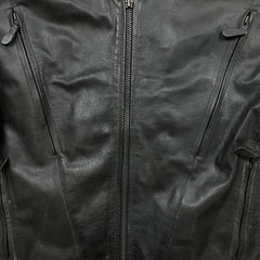 Vintage Y2K Leather Jacket Mens XL Black Moto Biker Multi Zipper Heavy Bomber