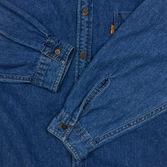 Vintage 90s Levi's Denim Shirt Mens XL Blue Orange Tab Medium Wash Button Up