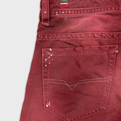 Diesel Jeans Mens 31x34 Red Thavar Regular Slim Skinny Paint Faded Denim Pants