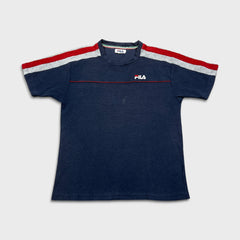 Vintage 90s Fila T Shirt Mens Medium Blue Faded Embroidered Logo Knit Tee