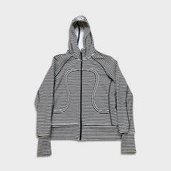 Lululemon Scuba Hoodie Womens Size 10 White Full Zip Striped Hooded Sweater