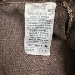 Vintage Carhartt Mens 38x30 Brown Duck Bib Double Knee Carpenter Workwear Overalls