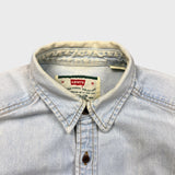Vintage 90s Levi's Denim Shirt Mens Medium Blue Faded Light Wash Button Up