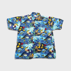 Vintage Y2K Tropical Bahamas Shirt Mens XL Blue Hawaiian Fish Sea Button Up