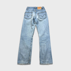Levi's 505 Jean Mens 28x30 Blue Regular Straight Leg Light Wash Distressed Denim Pants