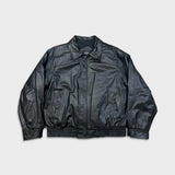 Vintage 80s Sears Leather Bomber Jacket Mens Large Black Quilted Flight Coat