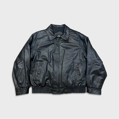 Vintage 80s Sears Leather Bomber Jacket Mens Large Black Quilted Flight Coat