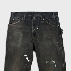 Dickies Pants Mens 34x32 Black Straight Leg Distress Hammer Loop Canvas Workwear