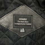 Vintage 80s Sears Leather Bomber Jacket Mens Large Black Quilted Flight Coat