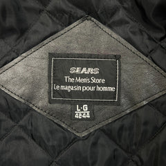 Vintage 80s Sears Leather Bomber Jacket Mens Large Black Quilted Flight Coat