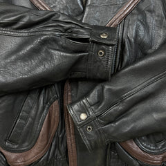 Vintage 90s Beyond Two Tone Leather Jacket Mens Large Black Brown Bomber Biker