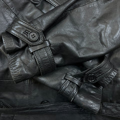 Vintage 90s JOFAMA Swedish Leather Trench Coat Women Size 6 Black Quilted Lined