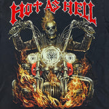 Vintage Y2K Skeleton Rider Hot As Hell T Shirt Mens Medium Black Punk Biker Tee