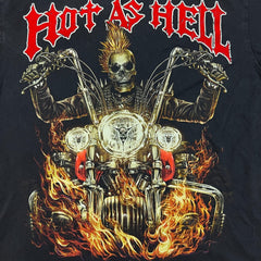 Vintage Y2K Skeleton Rider Hot As Hell T Shirt Mens Medium Black Punk Biker Tee