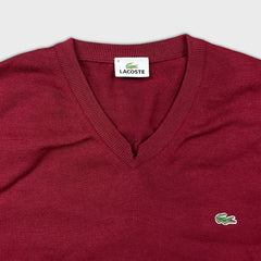 Vintage 80s Lacoste Wool Blend Sweater Mens Large Red V-Neck Pullover