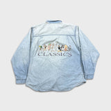 Vintage 1993 Looney Tunes Denim Shirt Mens XL Blue Light Wash Cartoon Classics