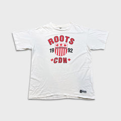 Vintage 1992 Roots Canada T Shirt Mens XL White USA Single Stitched Graphic Tee