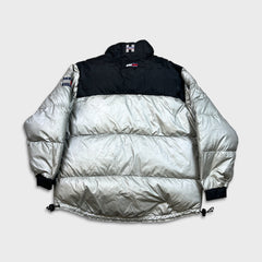 Vintage 90s Tommy Hilfiger Jacket Mens Medium Gray Athletic Gear 3M Puffer Down Coat
