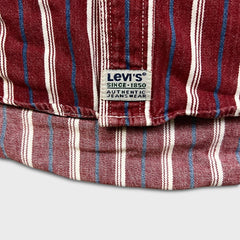 Vintage 90s Levi's Shirt Mens Small Red Striped Western Chore Twill Long Sleeve