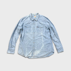 Levi's Barstow Denim Shirt Mens 2XL Blue Light Wash Slim Fit Western Pearl Snap
