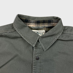 Vintage 90s L.L Bean Denim Shirt Mens XL Green Plaid Lining Workwear Button Up
