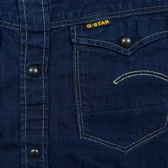 G-Star Raw Arc 3D Denim Shirt Mens Medium Blue Dark Wash Western Pearl Snap