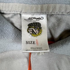 Vintage Y2K Ed Hardy Christian Audiger Polo Shirt Mens Small Grey New York USA Eagle Skull
