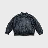 Vintage 90s Moores Black Leather Jacket Mens 2XL Black Quilted Lined Bomber Coat