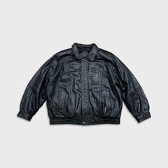 Vintage 90s Moores Black Leather Jacket Mens 2XL Black Quilted Lined Bomber Coat