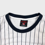 Vintage Y2K FUBU T Shirt Mens Large White Striped Spell Out Short Sleeve Tee