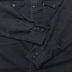 Levi's Denim Shirt Mens Large Black Dark Wash Casual Western Jean Pearl Snap