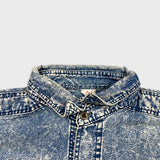 Vintage 90s Tazmanian Devil Denim Shirt Mens XL Blue Acid Wash Looney Tunes Button Up