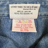 Vintage 1993 Looney Tunes Novel Teez Denim Shirt Mens XL Blue Tune Squad Button Up