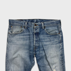 Levi's 501 Jeans Mens 34x30 Blue Original Fit Straight Distress Medium Wash Denim Pants