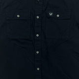 True Religion Shirt Mens Large Black Button Up Casual Preppy Cotton Short Sleeve