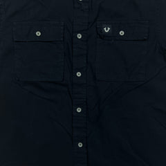 True Religion Shirt Mens Large Black Button Up Casual Preppy Cotton Short Sleeve
