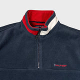 Vintage Y2K Tommy Hilfiger Fleece Mens Large Blue Flag Pullover 1/4 Zip Jacket