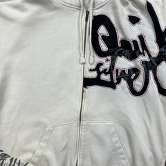 Vintage Y2K Quiksilver Hoodie Mens Small White Full Zip Surf Skater Hooded Sweater