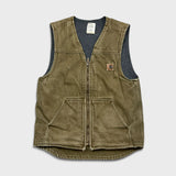 Vintage 90s Carhartt Vest Jacket Mens Small Beige Distressed Workwear USA Canvas